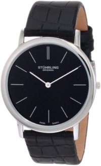 Stuhrling Original Men's 601.33151 Classic Ascot Swiss Quartz Ultra Thin Stainless Steel Black Dial Leather Strap Watch