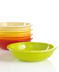 Perfect for spaghetti and meatballs or sesame noodles, the Fiesta pasta bowl promises a healthy dose of fun with every serving. Bold solid colors in durable, chip-resistant china offer endless opportunities to mix, match and customize the casual table.