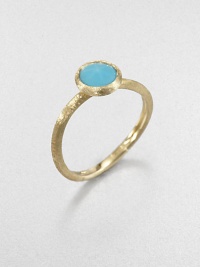 From the Jaipur Resort Collection. A delicate, brushstroke texture distinguishes the band and setting of this stunningly simple ring, topped with a faceted stone of vivid turquoise.Turquoise18k yellow goldDiameter, about .25Made in Italy