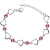 Contessa Bella Fancy Genuine 18k White Gold Plated Pink Swarovski Austrian Crystal Elements Multiple Heart Hearts and Stones Charm Women Bracelet Elegant Silver Color Crystal Fashion Jewelry