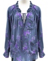 Rebecca Taylor Silk Navy Floral Lily Long Sleeve Smock Top 4