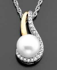 Gracefully draped round-cut diamond accents highlight a lovely cultured freshwater pearl (7 mm) on this beautiful pendant. Set in 14k gold & sterling silver. Approximate length: 18 inches. Approximate drop: 3/4 inches.