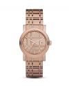 Adorn your wrist with this gorgeous, gleaming rose gold tone watch from Burberry. A subtle, signature check design lends added dimension to the dial.