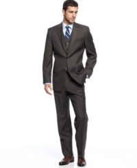 See what the power of three can do for you. This classic suit from Michael Kors can be worn with or without a vest for ultimate versatility.