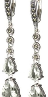 Judith Jack Sterling Silver with Marcasite and Green Amy Dbl Drop Earrings