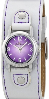 Zou Zou Purple Dial White Faux Leather Cuff with Purple Stitching Strap Ladies Watch ZRT6002