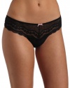 Betsey Johnson Women's Eyelet Lace Lo-Rise Wide Side Thong, Raven Black, Medium