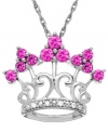 For the princess who loves pink. This crown pendant features vibrant round-cut pink sapphire (3/4 ct. t.w.) and sparkling diamond accents. Set in sterling silver. Approximate length: 18 inches. Approximate drop: 5/8 inch.