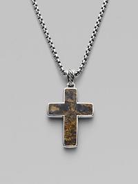 EXCLUSIVELY AT SAKS. From the Exotic Stone Collection. The rustic richness of bronzite, set within a modern cross, crafted of sterling silver on a silver box link chain.Length, about 22 Lobster clasp Imported