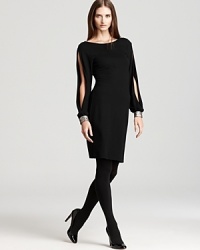 Alluring split sleeves lend provocative spirit to a sleek Karen Kane dress, finished with shimmering contrast cuffs for a captivating cocktail look.