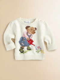 An adorable crewneck sweater in hearty flat-knit cotton is accented with an adorable intarsia-knit bear.CrewneckLong sleeves with rolled ribbed cuffsRibbed neckline, cuffs and hemCottonMachine washImported