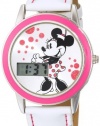 Disney Kids' MN1022 Minnie Mouse Digital Silver Sunray Dial White Strap Watch