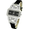 Guess Women's U96011L1 Silver Leather Quartz Watch with Black Dial