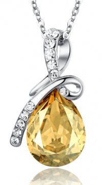 ARCO IRIS Eternal Love Teardrop Swarovski Elements Crystal Pendant Necklace for Women W 18k White Gold Plated Chain Gold Tone Yellow Topaz