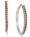 Flaunt the bold, exotic colors of Brasil. Red ribbon serves as the focal point of these Falchi braided hoops in silver tone mixed metal. Approximate diameter: 2-1/2 inches.