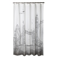 Transform your bathroom with this piece. London's skyline graces this shower curtain.