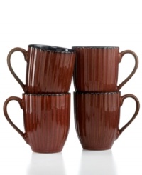 Rustic yet refined, Terre Monte mugs from Gibson are finished with a reactive glaze and dramatic fluted texture. Rich burgundy tones set the scene with effortless sophistication.