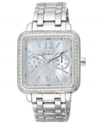 Sophisticated Swarovski elements lend elegant sparkle to this Silhouette collection watch from Citizen. With Eco-Drive technology, harnessing both natural and artificial light.