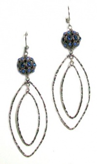 Second Glance Designs Sterling Silver Double Marquise Hammered Hoop Dangle Earrings with Swarovski Crystal Filigree Balls