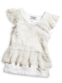 GUESS Kids Girls Little Girl Lace Top with Tank, OFF WHITE (4)