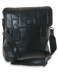 The practical and functional messenger bag by Dopp has leather trim pockets and gunmetal hardware.