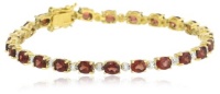 18k Yellow Gold Plated Sterling Silver Garnet and Diamond Accent Bracelet, 7.25