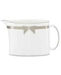 A gift to formal dining from kate spade new york, the Grace Avenue creamer offers a chic balance of fun and refined in platinum-banded bone china. Grosgrain ribbon puts the preppy, finishing touch on dinnerware destined for stylish tables.