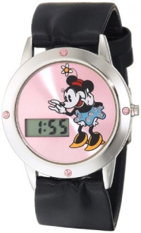 Disney Kids' MN1026 Minnie Mouse Digital Pink Sunray Dial Black Strap Watch