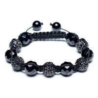 Bling Jewelry Shamballa Inspired Bracelet Black Onyx Crystal Black Beads Unisex 12mm