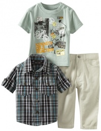 Kenneth Cole Baby-Boys Infant Plaid Shirt with Tee and Jean, Assorted, 12 Months