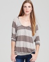 Ella Moss makes casual look chic with this striped top, cut in a billowy silhouette with a gathered neckline and banded hem.