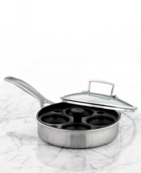 Your best bet for breakfast & beyond. Poached eggs are made quick & easy with this heavy-duty stainless steel sauté and handy triple-coated nonstick insert-just simmer water, add the insert, crack eggs & enjoy! A versatile addition for your busy kitchen, the sauté boasts a tri-ply construction with full aluminum core that evenly distributes and retains heat for cooking up a range of other recipes. 10-year warranty.