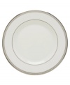 Metropolitan sensibility and modern design combine in this understated white bone china from Lenox's collection of dinnerware and dishes. Platinum gild along the edge is enhanced by a clean, platinum geometric pattern reminiscent of architectural details. Accent plates feature the geometric pattern along the interior verge, with a thin platinum band along the outer rim.