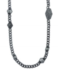 The shape of things to come. Vince Camuto's station necklace takes a trendy turn with unique geometric detailing. Crafted in hematite tone mixed metal, it's embellished with clear crystal accents. Approximate length: 30 inches.