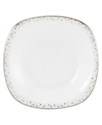 Forecast modern whimsy at meal time with the Silver Mist bread and butter square plates from Lenox Lifestyle dinnerware. The dishes in this collection feature shimmering droplets that trickle in from the platinum-banded edge of bright white bone china. (Clearance)