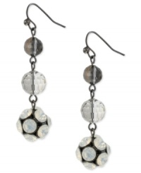 High fashion, in triplicate. This pair of drop earrings from Kenneth Cole New York is crafted from hematite-tone mixed metal with multi-tone faceted beads and fireballs for a dazzling touch. Approximate drop: 2-1/5 inches.