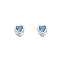 .925 Sterling Silver Rhodium Plated 4mm March Birthstone Heart Bezel CZ Solitaire Basket Stud Earrings for Baby and Children & Women with Screw-back (Aquamarine, Light Blue)