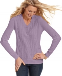 Stay cozy all season in Karen Scott's easy petite cable-knit sweater.