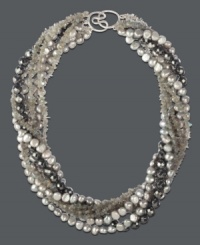 The epitome of elegance. Multiple strands of grey cultured freshwater pearls (5-5-1/2 mm) intertwined and twisted together with sparkling hematite and labradorite beads (194-3/8 ct. t.w.) create a classy look. Crafted with an intricate sterling silver clasp. Approximate length: 17 inches.