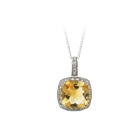 Sterling Silver Large Square Gemstone Pendant Necklace, 18