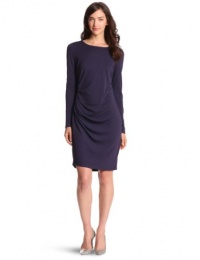 HALSTON HERITAGE Women's Long Sleeve Crepe Knit Draped Dress, Eggplant, Small