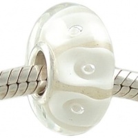 White Snakeskin Murano Murano Glass Sterling Silver Solid Core Bead fits European Charm Bracelets