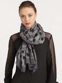 Plenty of polka dots and a solid border make this luxe cashmere and silk-blend scarf stand out.50% silk/50% cashmereAbout 52 X 71Dry cleanImported