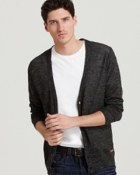 A super-comfortable lightweight cardigan from Diesel is crafted with an extra long silhouette for maximum relaxation or casual nights out.