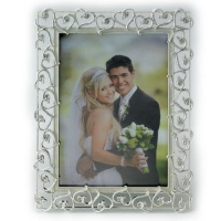 Lawrence Frames 8 by 10-Inch Silver Plated Metal Picture Frame, Open Heart Design with Crystals and Ivory Enamel