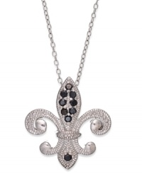 A symbol of elegance. B. Brilliant's fleur de lis pendant dazzles with black round-cut cubic zirconias providing a bold touch. Crafted from sterling silver. Approximate length: 18 inches + 3-inch extender. Approximate drop length: 3/4 inch. Approximate drop width: 5/8 inch.