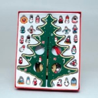 Kurt Adler 11.75 Wooden Tree with Miniature Wooden Ornaments, 25 Piece Set