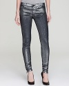 A high-shine approach to your favorite skinnies, a shimmering metallic finish gives MICHAEL Michael Kors jeans a slick, liquid-silver look. Sieek zip cuffs complete the silhouette with statement edge.