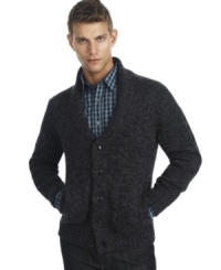 This Kenneth Cole Reaction sweater pair grampa cardigan coziness with modern coolness.