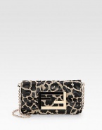 Chic leopard-print jacquard, softly-pleated in a flap-front bag, finished with logo hardware.Detachable shoulder strap, 22½ dropMagnetic snap flap closureOne inside open pocketCotton lining9W X 6H X 2DMade in Italy